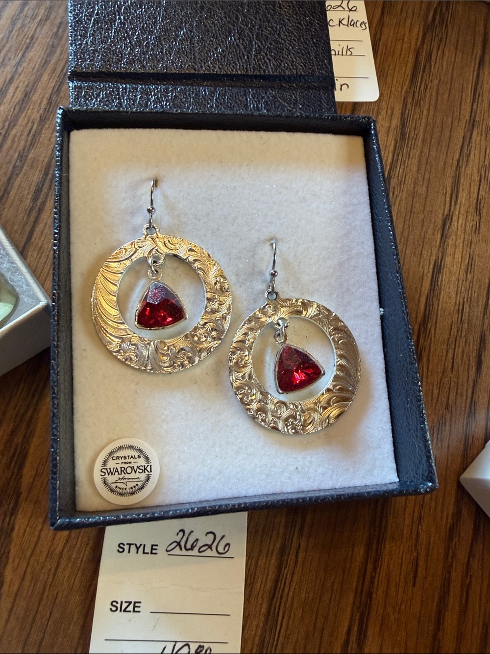 ♥️NWB Montana Silversmiths Hoop Earrings with Red Swarovski Crystal Drop